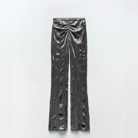 Zara Grey Velvet Flare Pants Size Medium - Picture 4 of 13